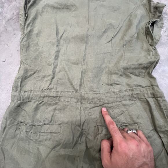 Magaschoni Womens Size 8 Linen Check Wide Leg Jumpsuit Romper Green Pockets READ - Picture 6 of 8